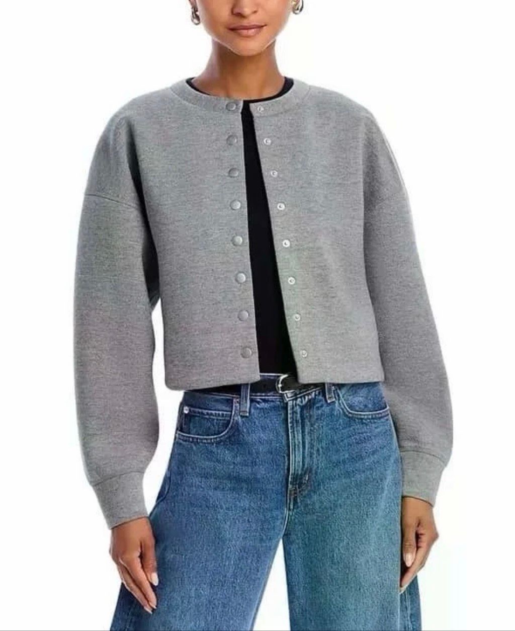 Rag & Bone $398 Abby Scuba Knit Cardigan Jacket Crewneck Snap Gray Xl New